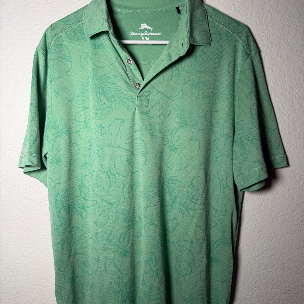Tommy Bahama Leaf Pattern Polo Shirt - Green